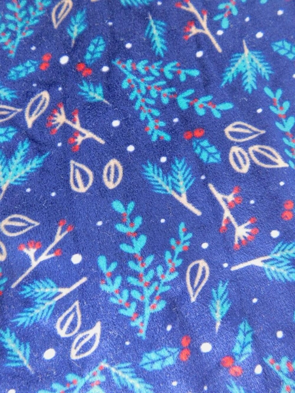 Pajama Set Womens M Blue Fleece Holiday Floral Long Sleeve Pants Christmas - Picture 5 of 8